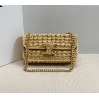 Best Price Celine Chain Shoulder bag in Raffia Straw Effect Textile 112252 Beige 2025