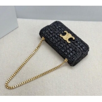 Grade Quality Celine Chain Shoulder bag in Raffia Straw Effect Textile 112252 Black 2025