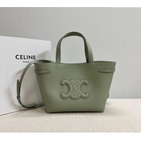 New Cheap Celine Mini Cabas Anais Cuir Triomphe Tote Bag in Grained Calfskin 118613 Light Clay Green 2025