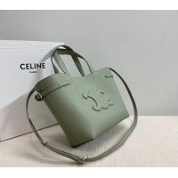 New Cheap Celine Mini Cabas Anais Cuir Triomphe Tote Bag in Grained Calfskin 118613 Light Clay Green 2025