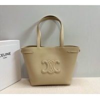 Top Grade Celine Small Cabas Anais Cuir Triomphe Tote Bag in Grained Calfskin 118233 Light Apricot 2025