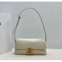 Good Taste Celine Triomphe Shoulder Bag in Shiny Calfskin 120553 White 2025