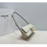 Good Taste Celine Triomphe Shoulder Bag in Shiny Calfskin 120553 White 2025