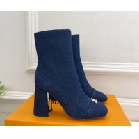 Good Product Louis Vuitton Swing Heel Ankle Boots 9cm in Navy Blue Denim 1AID092 1021133