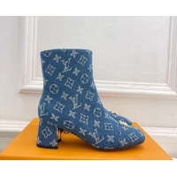 Luxury Discount Louis Vuitton Swing Heel Ankle Boots 5.5cm in Monogram Denim Blue 1AID092 1021135
