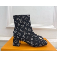 Luxury Louis Vuitton Swing Heel Ankle Boots 5.5cm in Monogram Denim Black 1AID092 1021136