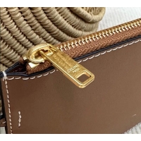 Top Quality Celine Classic Panier Medium Braided Basket bag Triomphe in Raffia Straw and Calfskin 116982 Beige 2025