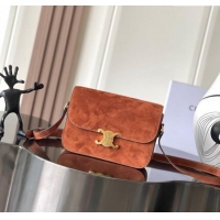 Luxury Cheap Celine Medium Classique Triomphe Shoulder Bag in Suede 187363 Brown 2025