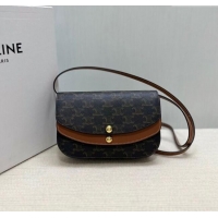 Low Cost Celine Duo Wallet On Strap Mini Bag in Triomphe Canvas and Calfskin 10P672 Brown 2025