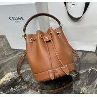Spot Bulk Celine Teen Clara Bucket Bag in Supple Grained Calfskin 121673 Brown 2025