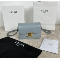 Original Cheap Celine Teen Triomphe Bag in Shiny Calfskin 188423 Ice Blue 2025