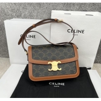 Famous Brand Celine Classique Triomphe Bag in Canvas & Calfskin 187363 Brown 2025
