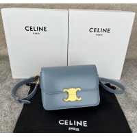Best Quality Celine Teen Triomphe Bag in Shiny Calfskin 188423 Grey-blue 2025
