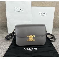 Fashion Cheap Celine Classique Triomphe Bag in Shiny Calfskin 187363 Lava Grey 2025
