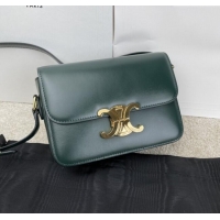 Luxury Cheap Celine Teen Triomphe Bag in Shiny Calfskin 188423 Dark Green 2025