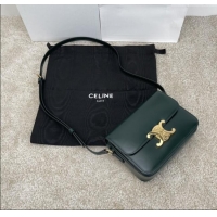 Luxury Cheap Celine Teen Triomphe Bag in Shiny Calfskin 188423 Dark Green 2025