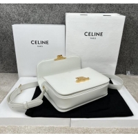 Luxury Cheap Celine Classique Triomphe Bag in Shiny Calfskin 187363 White 2025