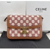 Classic Specials Celine Classique Triomphe Bag in Triomphe Embroidery Canvas & Calfskin 187363 Brown/Red 2025