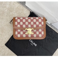 Classic Specials Celine Classique Triomphe Bag in Triomphe Embroidery Canvas & Calfskin 187363 Brown/Red 2025