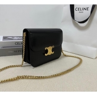 Famous Brand Celine College Triomphe Chain Bag in Calfskin Leather 113583 Black 2025