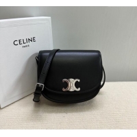 Top Quality Celine Medium Besace Triomphe Shoulder Bag in Supple Calfskin Leather 114453 Black/Silver 2025