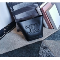 Best Quality Celine Small Cuir Triomphe Bucket Bag in Calfskin Leather 198243 Black 2025