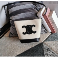 Promotional Celine Small Bucket Cuir Triomphe Bag in Textile and Calfskin 198242 White/Black 2025