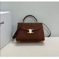 Popular Style Celine Medium Nino Top Handle bag in Suede 117523 Chestnut Brown 2025