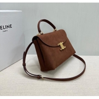 Popular Style Celine Medium Nino Top Handle bag in Suede 117523 Chestnut Brown 2025