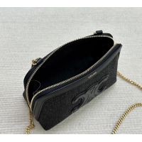 Promotional Celine Clutch On Chain Mini Bag in Triomphe Denim and Lambskin 10E382 Black 2025