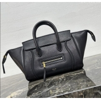 Luxury Cheap Celine Small New Luggage in Supple Shiny Lambskin 124213 Black 2025