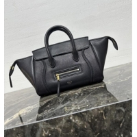 Luxury Cheap Celine Small New Luggage in Supple Shiny Lambskin 124213 Black 2025