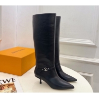 Unique Style Louis Vuitton 6AM Heel High Boots 5.5cm in Calf Leather with Back Strap Black 1AIUOR 1021145