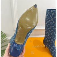Classic Hot Louis Vuitton 6AM Heel High Boots 5.5cm in Monogram Denim with Back Strap Blue 1AIUOR 1021142