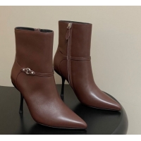 Purchase Louis Vuitton 6AM Heel Ankle Boots 9.5cm in Calf Leather with Back Strap Brown 1AIUOR 1021151