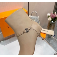 Good Looking Louis Vuitton 6AM Heel Ankle Boots 5.5cm in Calf Leather with Back Strap Beige 1AIUOR 1021155