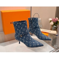 Most Popular Louis Vuitton 6AM Heel Ankle Boots 5.5cm in Monogram Denim with Back Strap Blue 1AIUOR 1021153