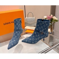 Most Popular Louis Vuitton 6AM Heel Ankle Boots 5.5cm in Monogram Denim with Back Strap Blue 1AIUOR 1021153