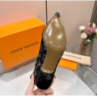 Luxurious Louis Vuitton 6AM Heel Ankle Boots 5.5cm in Monogram Denim with Back Strap Black 1AIUOR 1021156