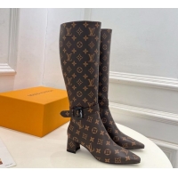 Unique Style Louis Vuitton Heel High Boots 5cm in Monogram Canvas with Buckle Strap LV102201 1022001