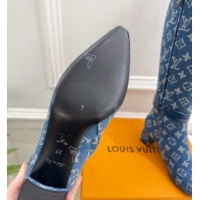 Good Quality Louis Vuitton Heel High Boots 5cm in Monogram Denim with Buckle Strap Blue LV102201 1022002