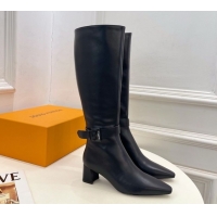 Good Product Louis Vuitton Heel High Boots 5cm in Calf Leather with Buckle Strap Black LV102201 1022005