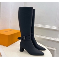 Durable Louis Vuitton Heel High Boots 5cm in Matte Leather with Buckle Strap Black LV102201 1022006