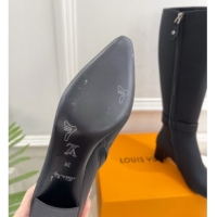 Durable Louis Vuitton Heel High Boots 5cm in Matte Leather with Buckle Strap Black LV102201 1022006