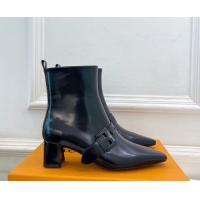 Popular Style Louis Vuitton Fusee Heel Ankle Boots 5cm in Patent Leather with Buckle Strap Black 1022009