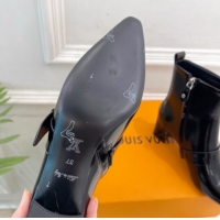 Popular Style Louis Vuitton Fusee Heel Ankle Boots 5cm in Patent Leather with Buckle Strap Black 1022009