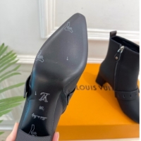 Top Design Louis Vuitton Fusee Heel Ankle Boots 5cm in Matte Leather with Buckle Strap Black 1022008