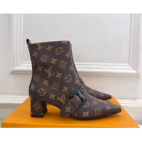 Sumptuous Louis Vuitton Fusee Heel Ankle Boots 5cm in Monogram Canvas with Buckle Strap 1022010