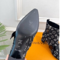 Trendy Design Louis Vuitton Fusee Heel Ankle Boots 5cm in Monogram Denim with Buckle Strap Black 1022012
