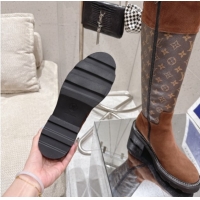 Stylish Louis Vuitton Monogram Canvas and Suede High Boots 3.5cm with Buckle Brown LV102202 1022013